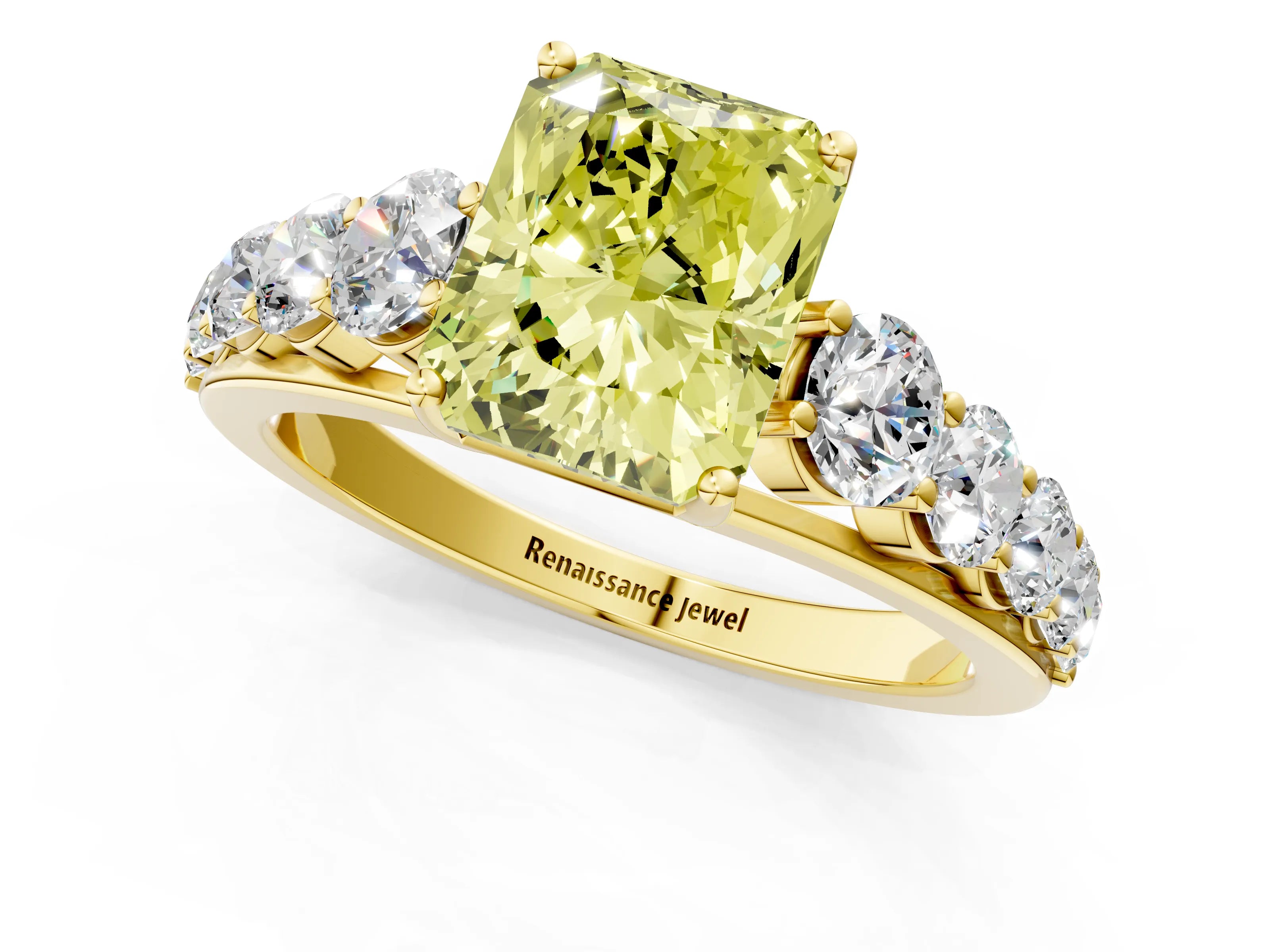 Yellow gold Fancy Yellow Radiant Cut Brilliant Diamond Pavé Band with Six-Prong Setting_1