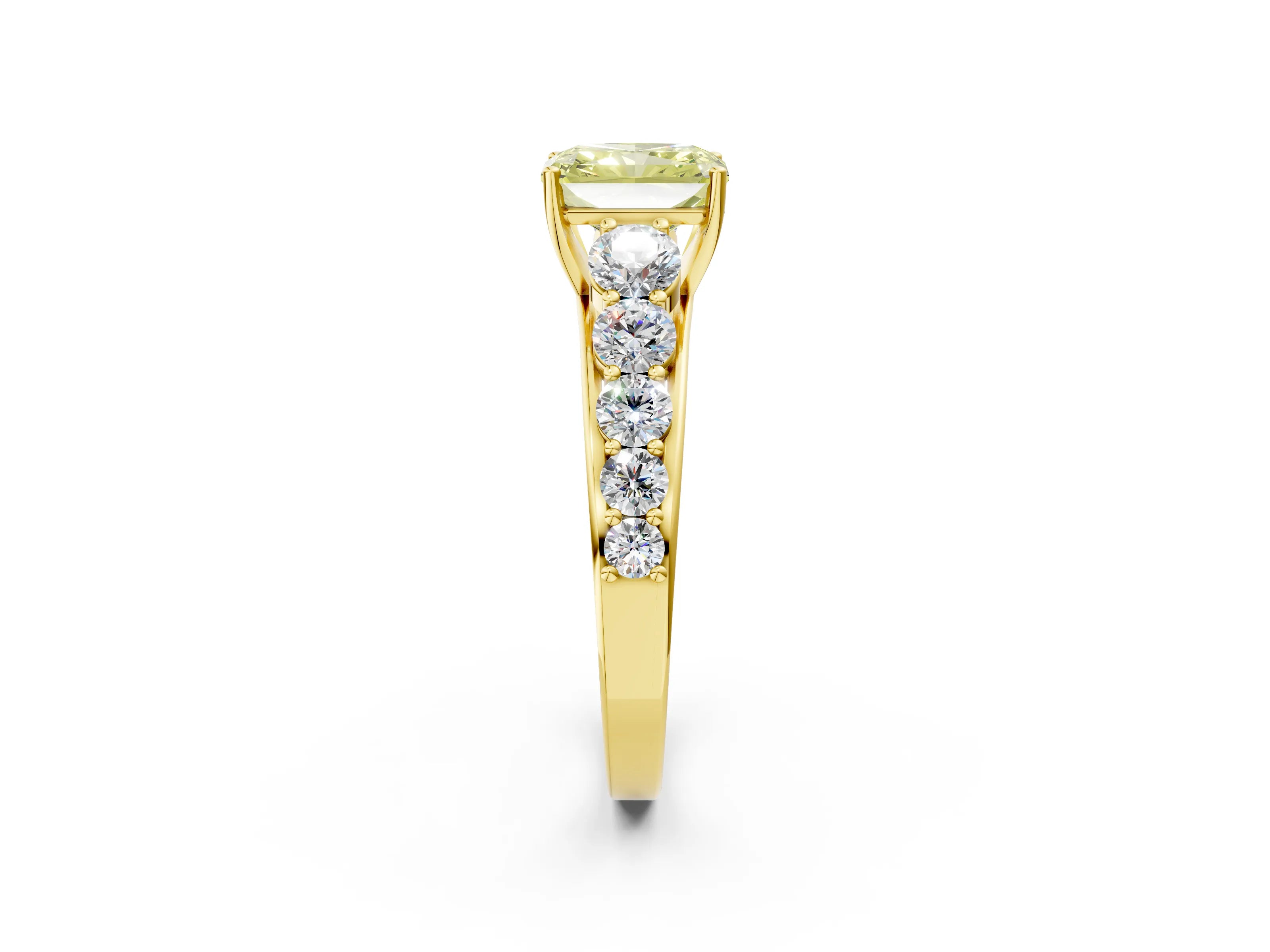 Yellow gold Fancy Yellow Radiant Cut Brilliant Diamond Pavé Band with Six-Prong Setting_2