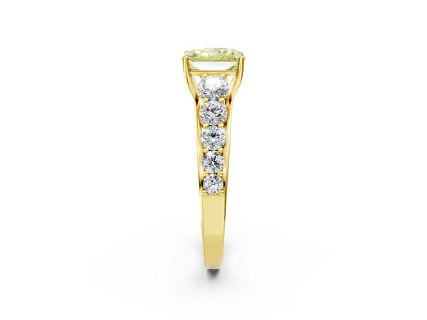 Yellow gold Fancy Yellow Radiant Cut Brilliant Diamond Pavé Band with Six-Prong Setting