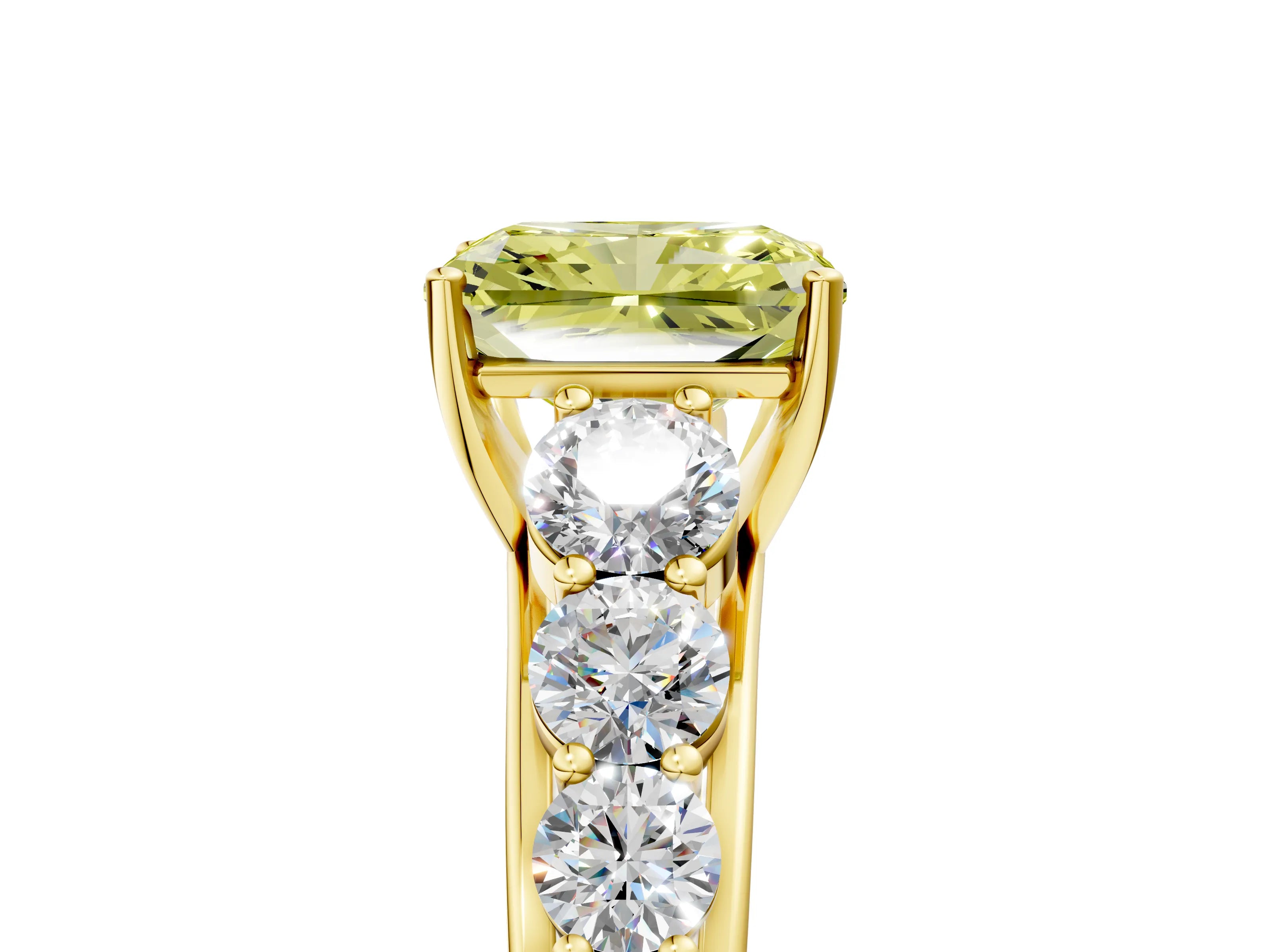 Yellow gold Fancy Yellow Radiant Cut Brilliant Diamond Pavé Band with Six-Prong Setting_5