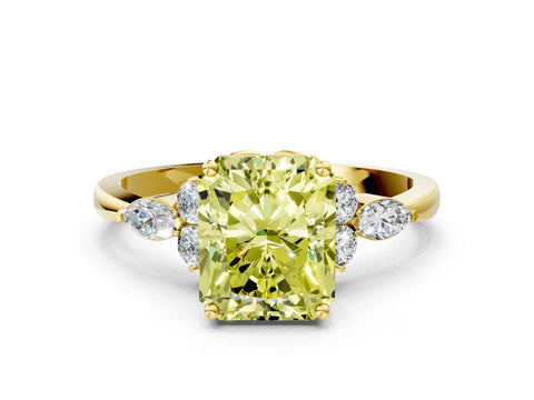 Yellow gold Fancy Yellow Radiant Cut Brilliant Diamond Solitaire Ring with Pear Side Stones and Four-Prong Setting_3