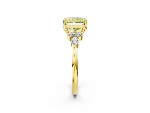 Yellow gold Fancy Yellow Radiant Cut Brilliant Diamond Solitaire Ring with Pear Side Stones and Four-Prong Setting_5