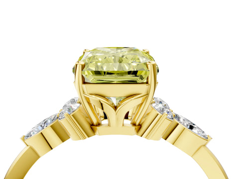 Yellow gold Fancy Yellow Radiant Cut Brilliant Diamond Solitaire Ring with Pear Side Stones and Four-Prong Setting_7