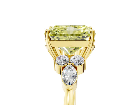 Yellow gold Fancy Yellow Radiant Cut Brilliant Diamond Solitaire Ring with Pear Side Stones and Four-Prong Setting_8