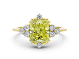 Yellow gold Fancy Yellow Radiant Cut Brilliant Diamond with Cluster Setting on a Beaded Band and Four-Prong Setting