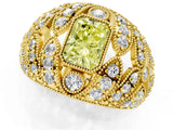 Yellow gold Fancy Yellow Radiant Cut Brilliant Halo Pave Diamond Milgrain Ring_1
