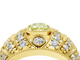 Yellow gold Fancy Yellow Radiant Cut Brilliant Halo Pave Diamond Milgrain Ring_4