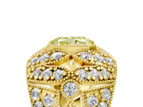 Yellow gold Fancy Yellow Radiant Cut Brilliant Halo Pave Diamond Milgrain Ring_5