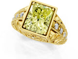 Yellow gold Fancy Yellow Radiant Cut Brilliant Milgrain Filigree Diamond Ring with Square Prong Setting_1