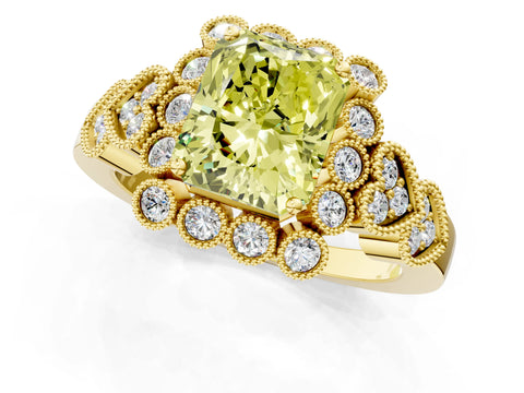 Yellow gold Fancy Yellow Radiant Cut Brilliant Milgrain Pave Heart Band Solitaire Ring_1