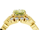 Yellow gold Fancy Yellow Radiant Cut Brilliant Milgrain Pave Heart Band Solitaire Ring_4