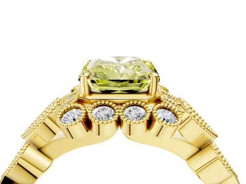 Yellow gold Fancy Yellow Radiant Cut Brilliant Milgrain Pave Heart Band Solitaire Ring_4