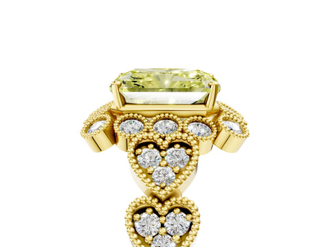 Yellow gold Fancy Yellow Radiant Cut Brilliant Milgrain Pave Heart Band Solitaire Ring_5