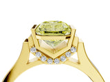 Yellow gold Fancy Yellow Radiant Cut Brilliant Solitaire Diamond Ring with Channel Set Band and Bar Prong Setting_10