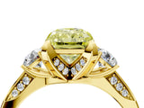 Yellow gold Fancy Yellow Radiant Cut Brilliant Three-Stone Diamond Ring with Pavé Band and Four-Prong Setting_7