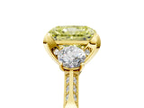 Yellow gold Fancy Yellow Radiant Cut Brilliant Three-Stone Diamond Ring with Pavé Band and Four-Prong Setting_8