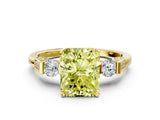 Yellow gold Fancy Yellow Radiant Cut Brilliant Three-Stone Pave Band with Four-Prong Setting