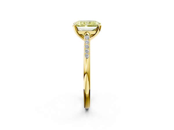 Yellow gold Fancy Yellow Radiant  Cut Channel Set Solitaire Engagement Ring with Four-Prong Setting