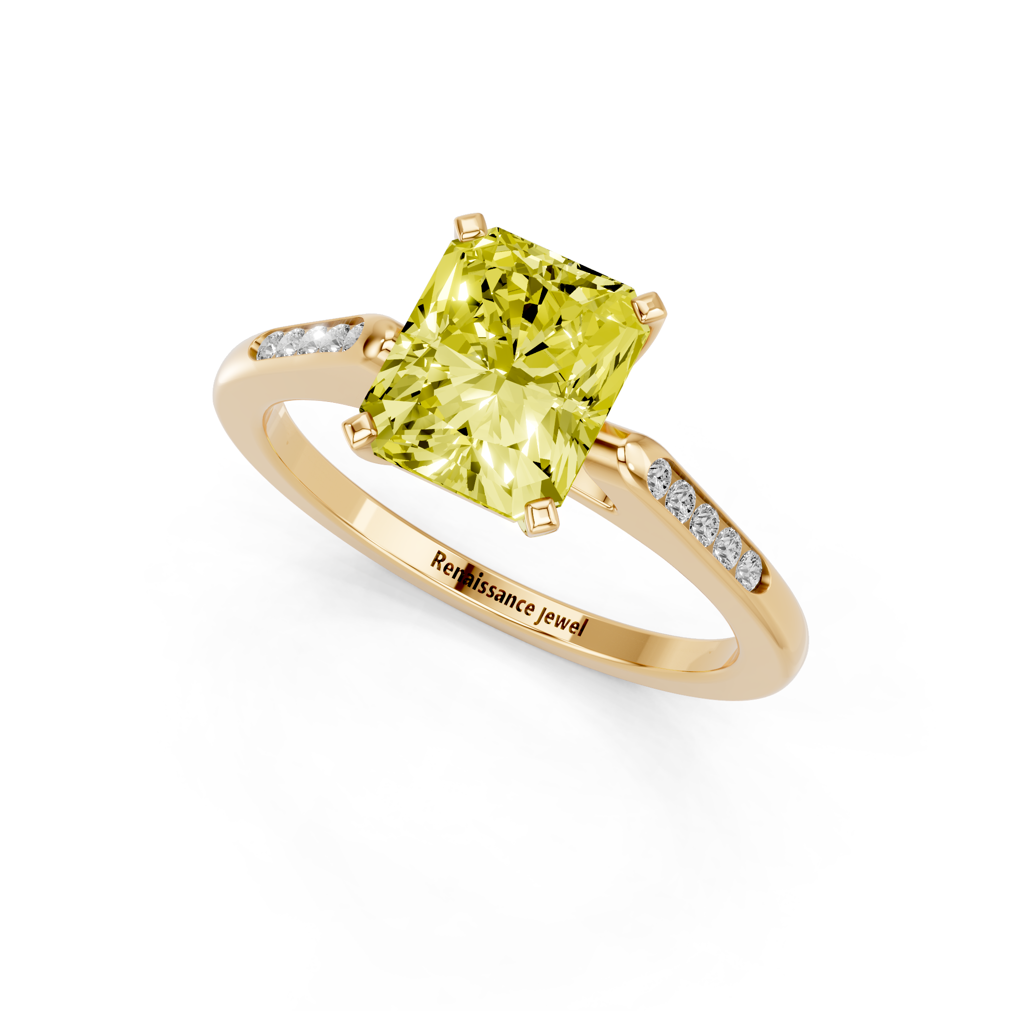 Yellow gold Fancy Yellow Radiant  Cut Channel Set Solitaire Engagement Ring with Four-Prong Setting_77