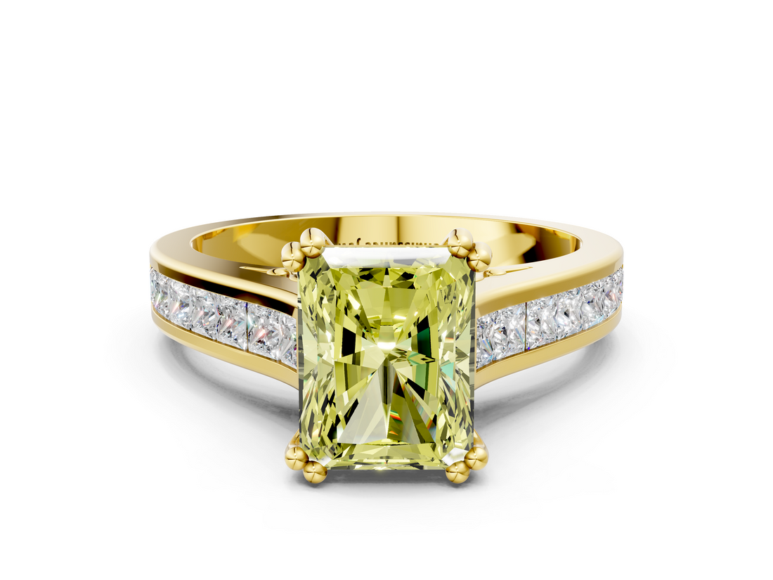 Yellow gold Fancy Yellow Radiant  Cut Channel Set Solitaire Engagement Ring with Prong Setting_20