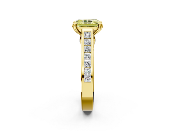 Yellow Gold Radiant Cut Channel Set Solitaire Engagement Ring Setting for Fancy Yellow Center with Double Claw Prongs
