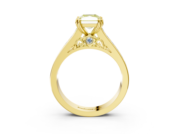 Yellow Gold Radiant Cut Channel Set Solitaire Engagement Ring Setting for Fancy Yellow Center with Double Claw Prongs