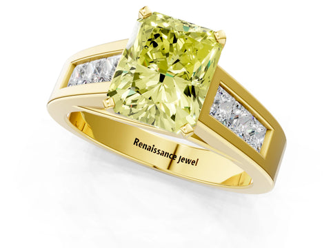 Yellow gold Fancy Yellow Radiant Cut Cut Channel Set Solitaire Ring with Four-Prong Setting_1