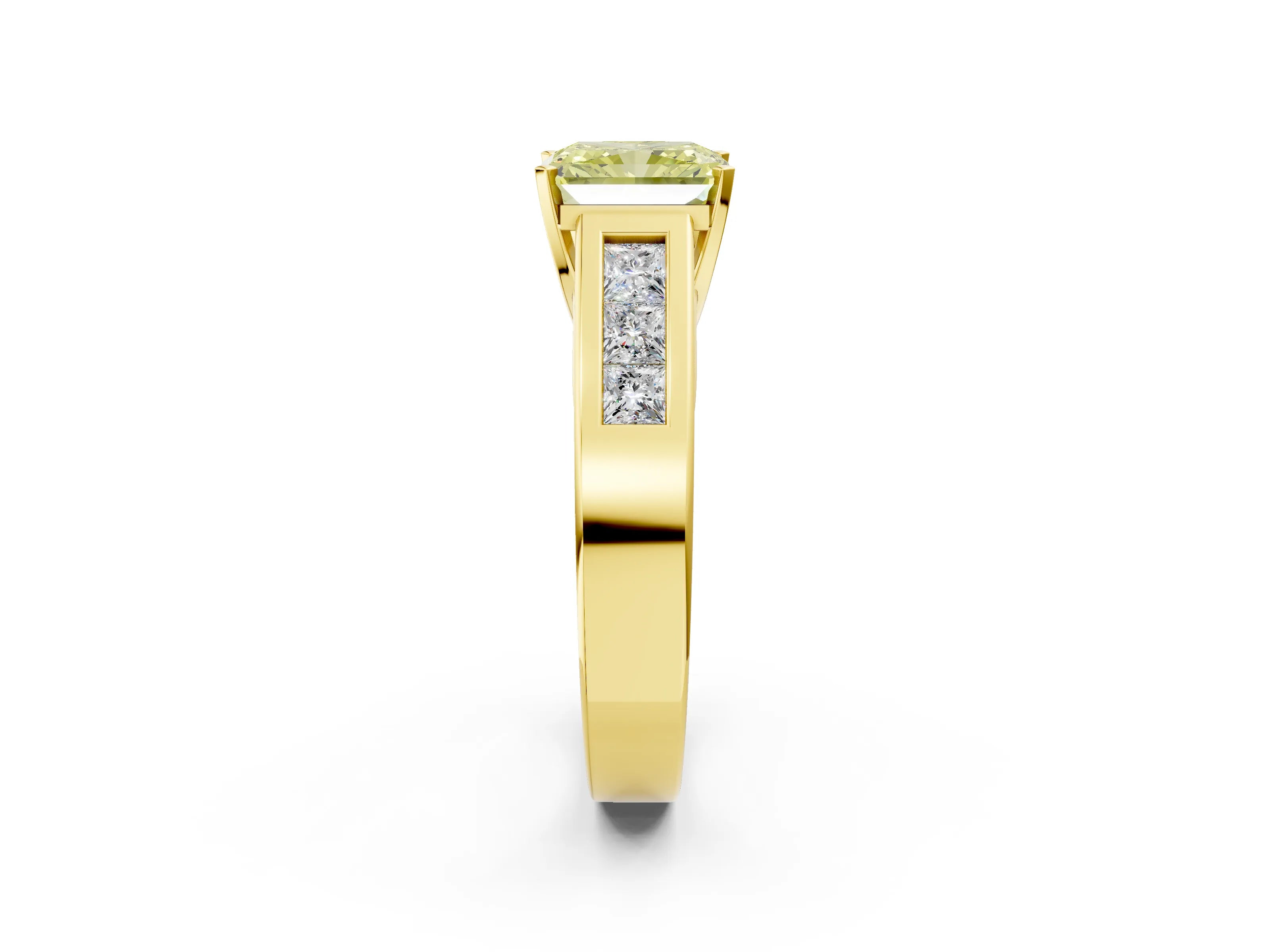 Yellow gold Fancy Yellow Radiant Cut Cut Channel Set Solitaire Ring with Four-Prong Setting_2