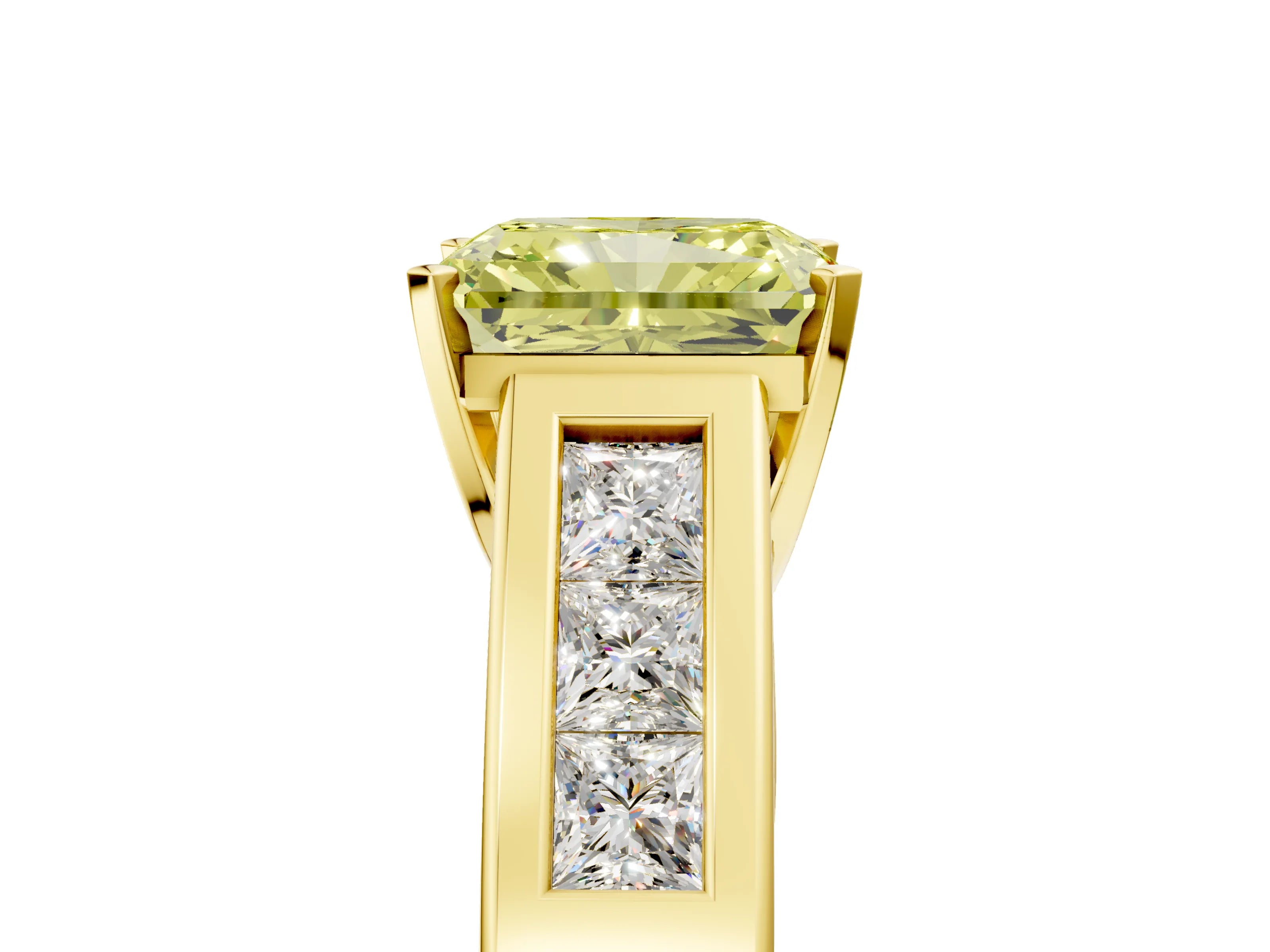 Yellow gold Fancy Yellow Radiant Cut Cut Channel Set Solitaire Ring with Four-Prong Setting_5