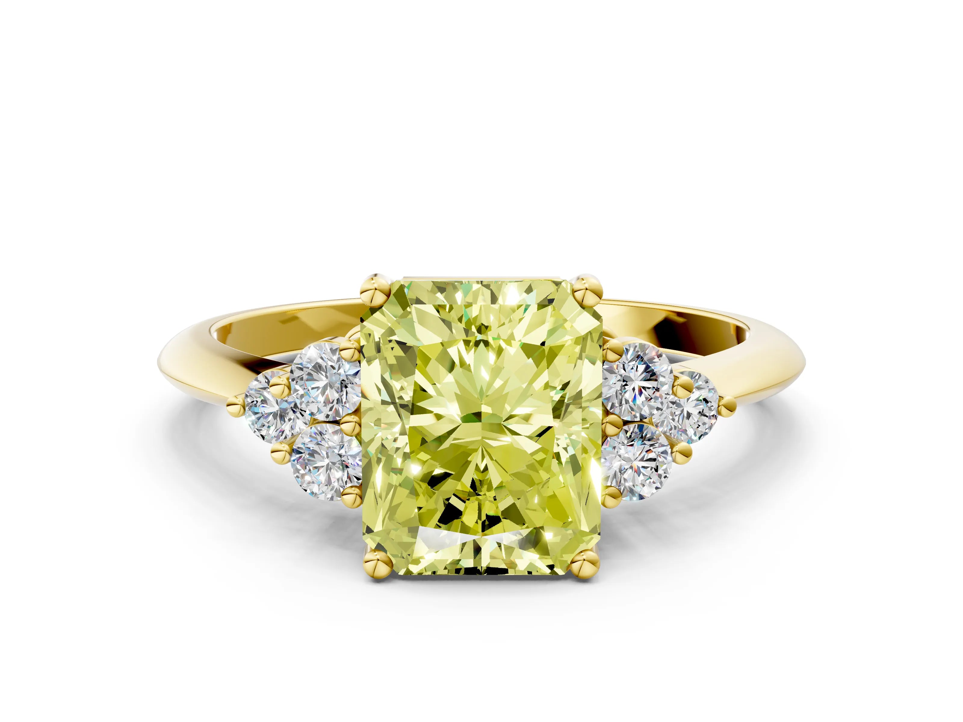 Yellow gold Fancy Yellow Radiant Cut Cut Diamond Cluster Ring with Solitaire Band and Four-Prong Setting