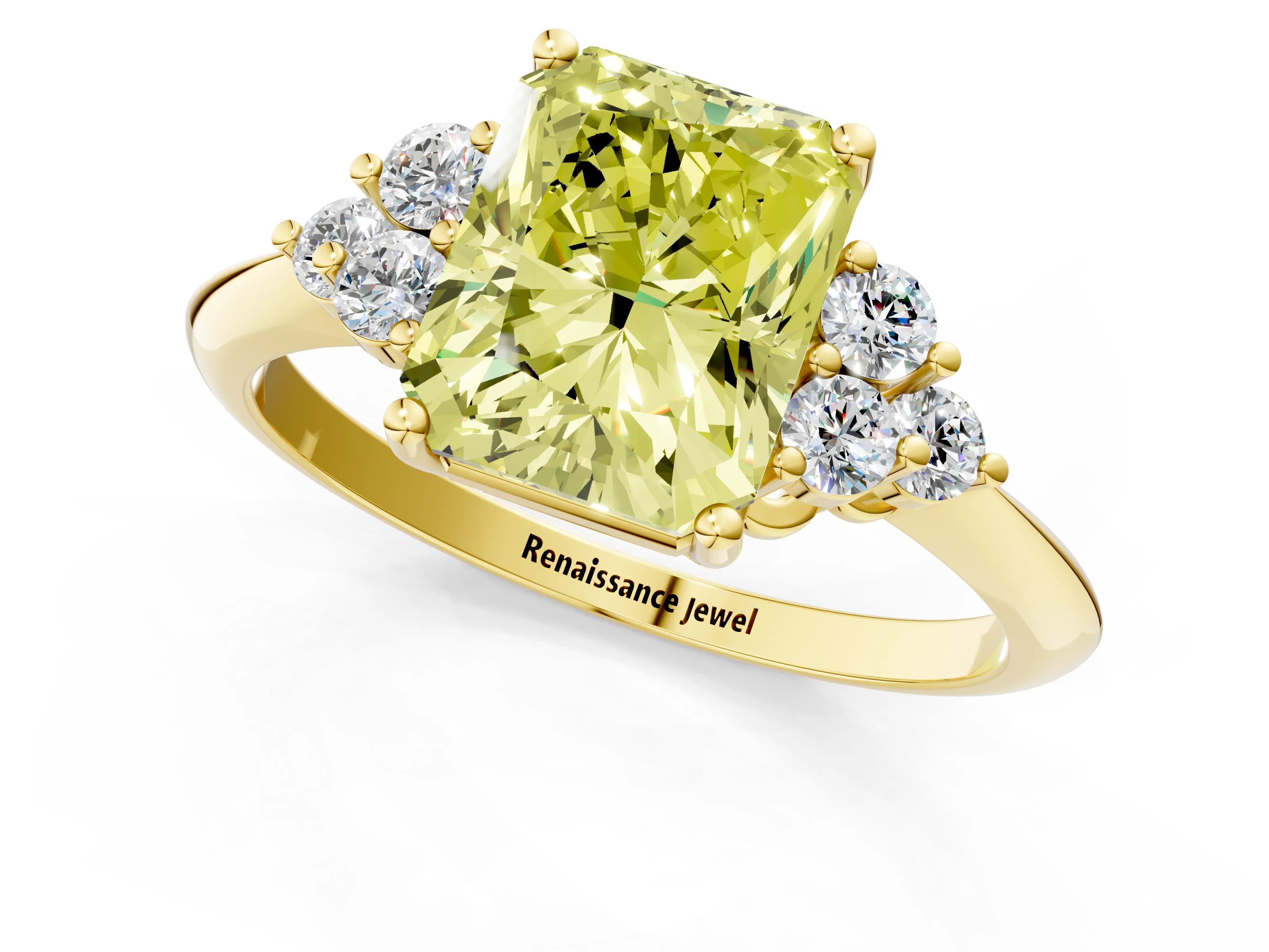 Yellow gold Fancy Yellow Radiant Cut Cut Diamond Cluster Ring with Solitaire Band and Four-Prong Setting_1
