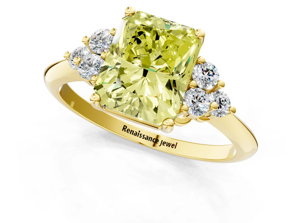 Yellow Gold Radiant Cut Cluster Accent Engagement Ring Setting for Fancy Yellow Center