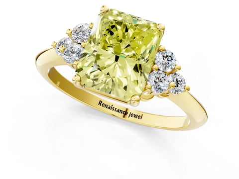 Yellow gold Fancy Yellow Radiant Cut Cut Diamond Cluster Ring with Solitaire Band and Four-Prong Setting_1