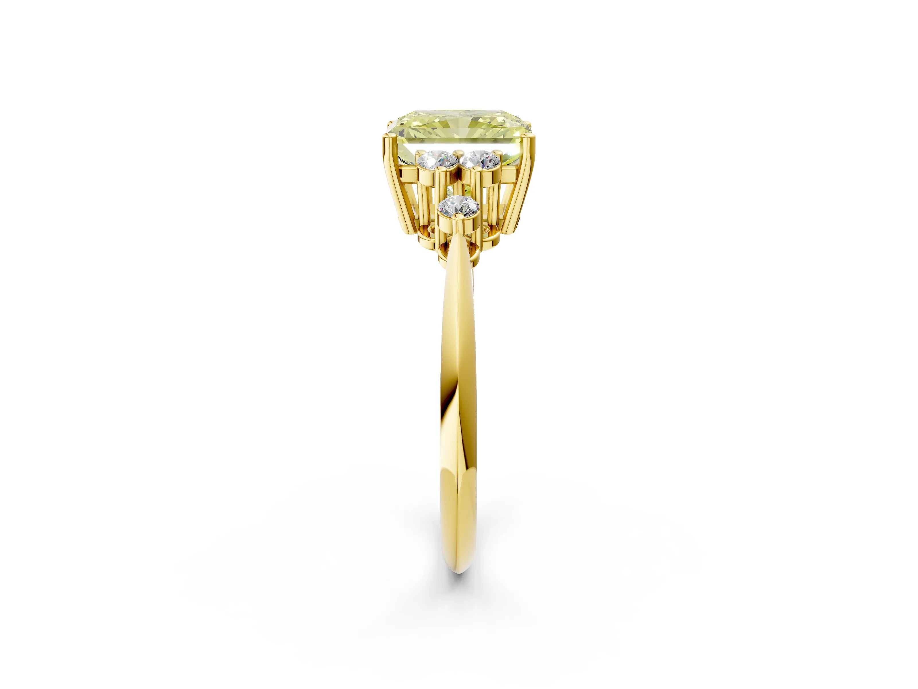 Yellow gold Fancy Yellow Radiant Cut Cut Diamond Cluster Ring with Solitaire Band and Four-Prong Setting_2