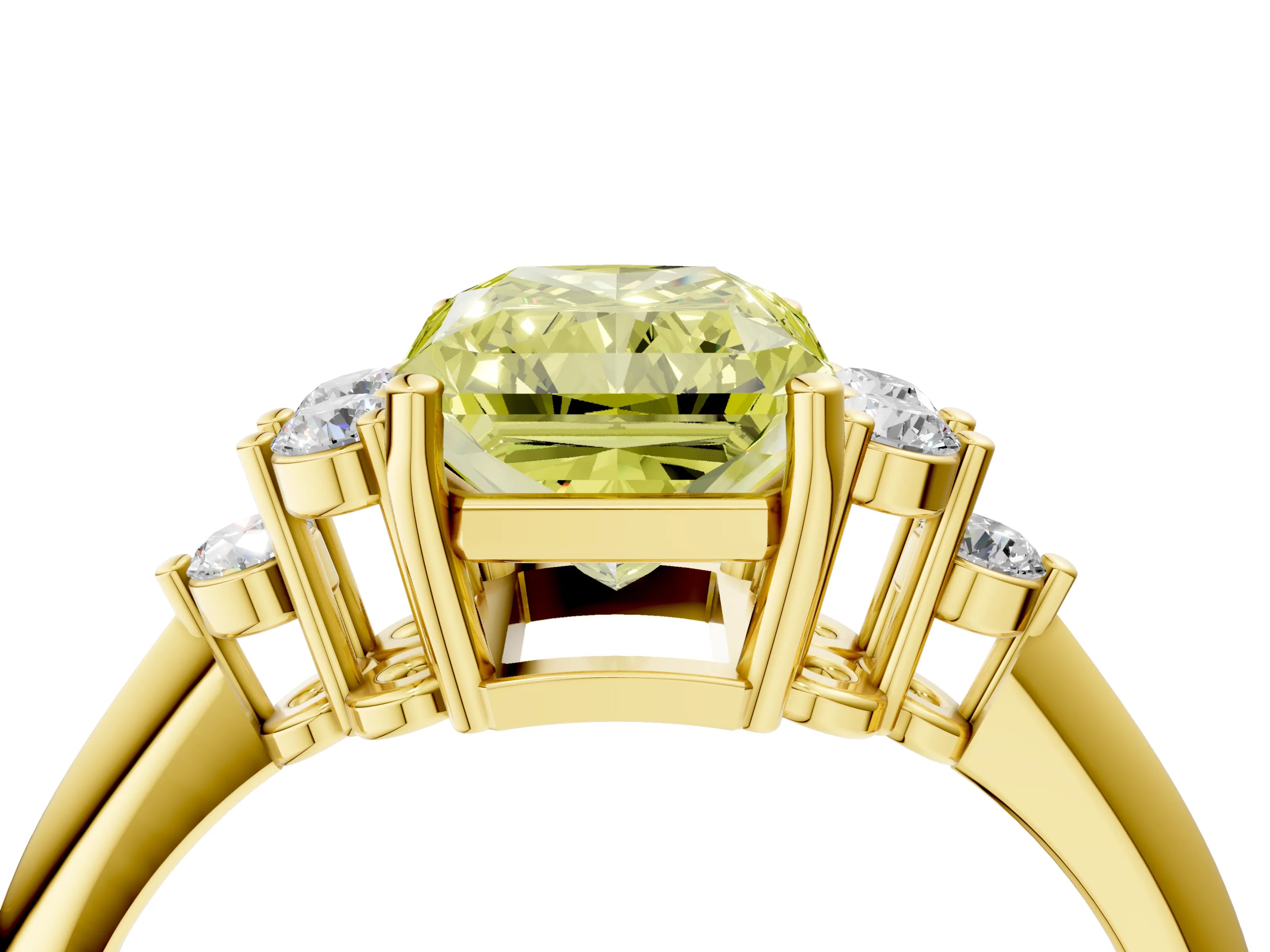Yellow gold Fancy Yellow Radiant Cut Cut Diamond Cluster Ring with Solitaire Band and Four-Prong Setting_4