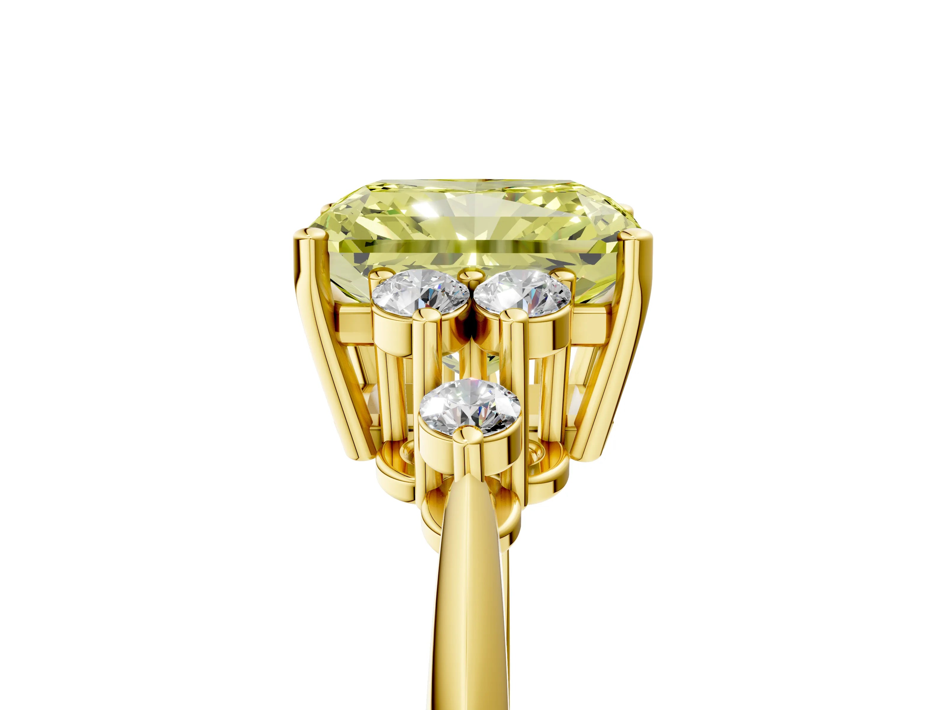 Yellow gold Fancy Yellow Radiant Cut Cut Diamond Cluster Ring with Solitaire Band and Four-Prong Setting_5