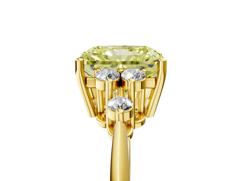 Yellow gold Fancy Yellow Radiant Cut Cut Diamond Cluster Ring with Solitaire Band and Four-Prong Setting_5