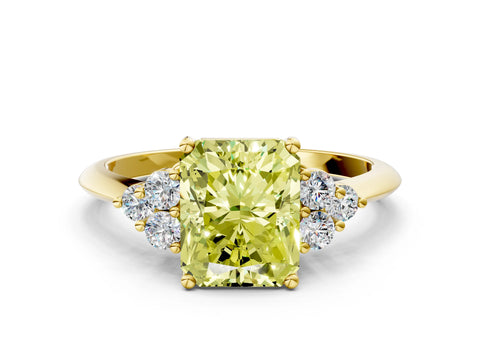 Yellow gold Fancy Yellow Radiant Cut Cut Diamond Cluster Ring with Solitaire Band and Four-Prong Setting
