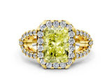 Yellow gold Fancy Yellow Radiant Cut Cut Diamond Halo Engagement Ring with Open Split Pavé Band