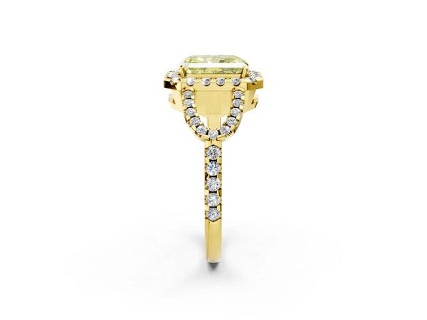 Yellow Gold Radiant Cut Split Shank Pave Halo Engagement Ring Setting for Fancy Yellow Center