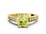 Yellow gold Fancy Yellow Radiant Cut Cut Diamond Milgrain Pave Band Four-Prong Setting Ring_3