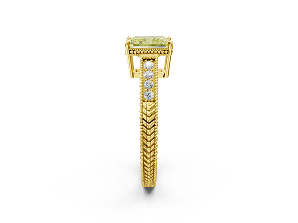 Yellow gold Fancy Yellow Radiant Cut Cut Diamond Milgrain Pave Band Four-Prong Setting Ring