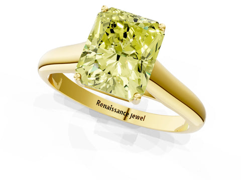 Yellow gold Fancy Yellow Radiant Cut Cut Diamond Solitaire Engagement Ring with Tapered Plain Band and Four-Prong Setting_1