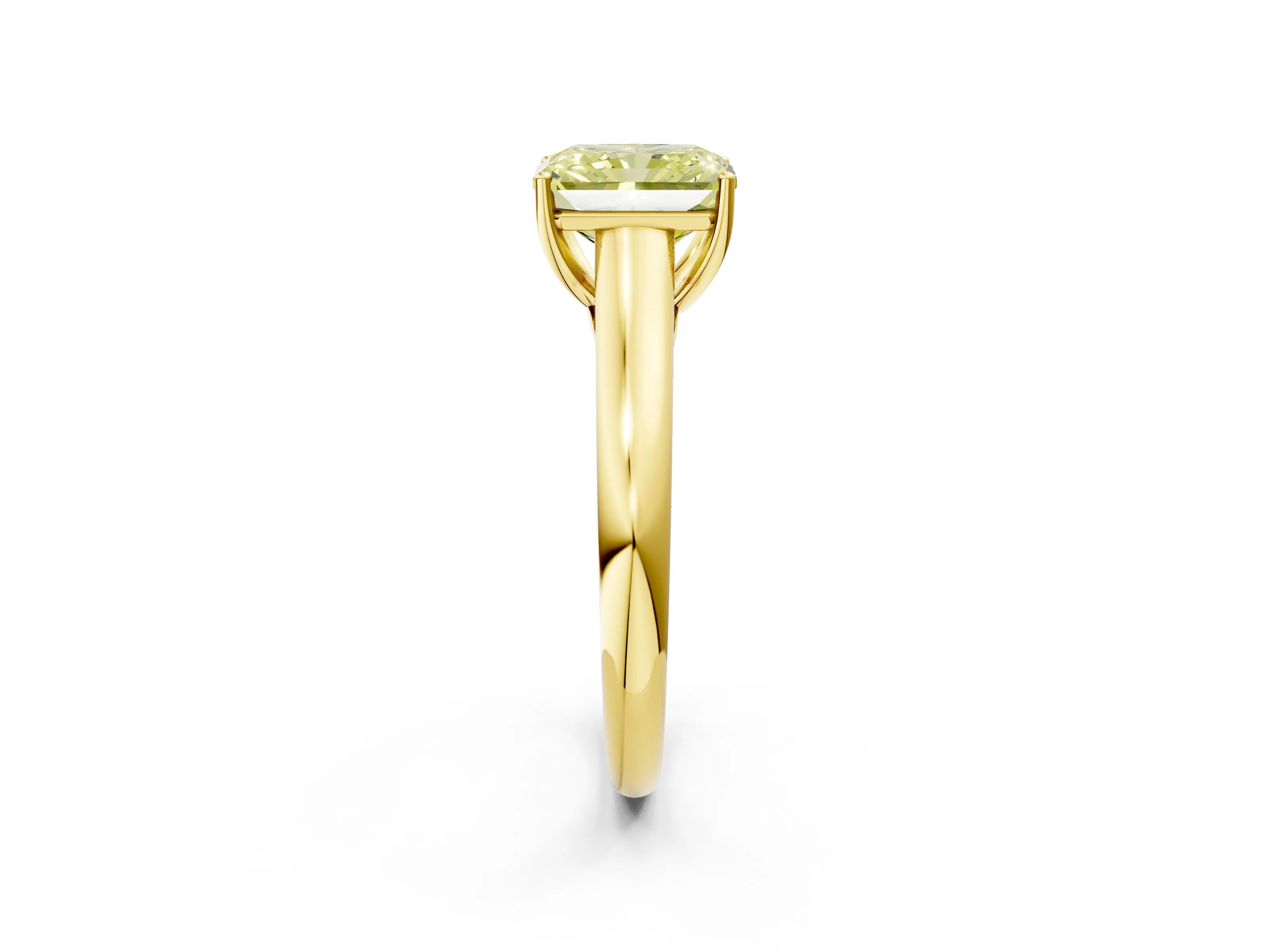 Yellow gold Fancy Yellow Radiant Cut Cut Diamond Solitaire Engagement Ring with Tapered Plain Band and Four-Prong Setting_2