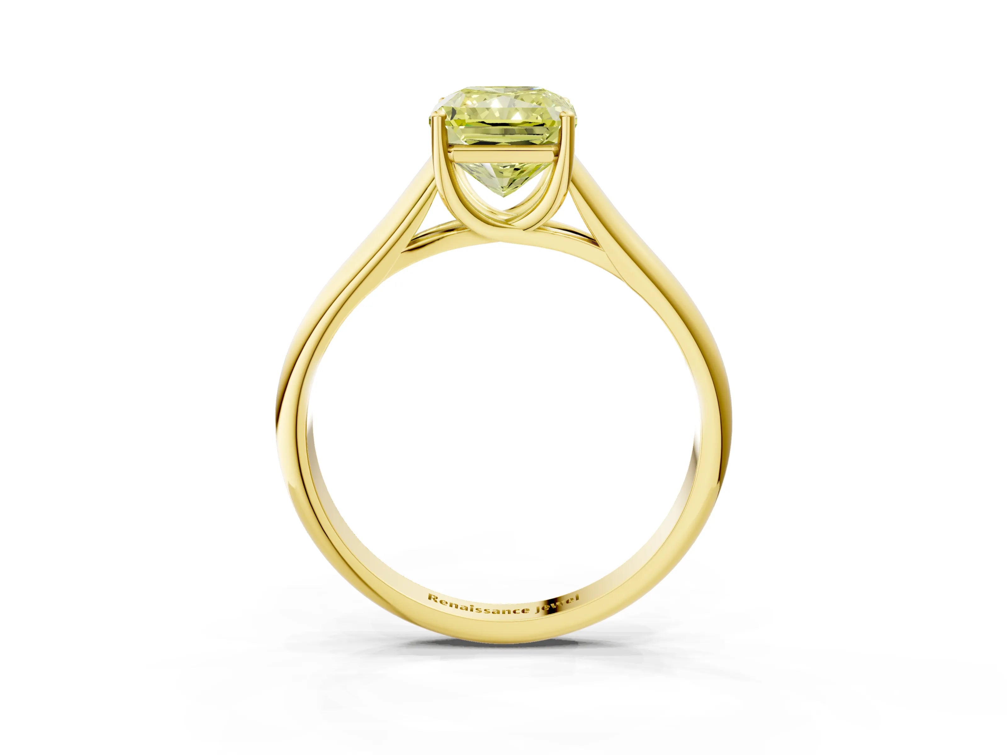 Yellow gold Fancy Yellow Radiant Cut Cut Diamond Solitaire Engagement Ring with Tapered Plain Band and Four-Prong Setting_3