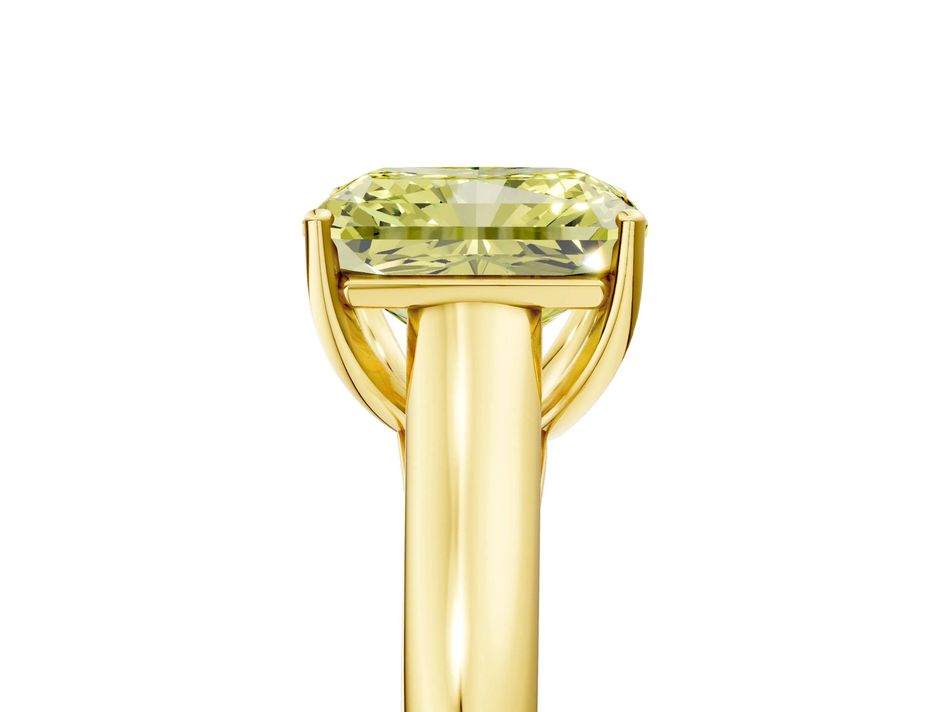 Yellow gold Fancy Yellow Radiant Cut Cut Diamond Solitaire Engagement Ring with Tapered Plain Band and Four-Prong Setting_5