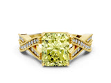 Yellow gold Fancy Yellow Radiant Cut Cut Diamond Twisted Band with Milgrain Pave Setting and Four-Prong Setting