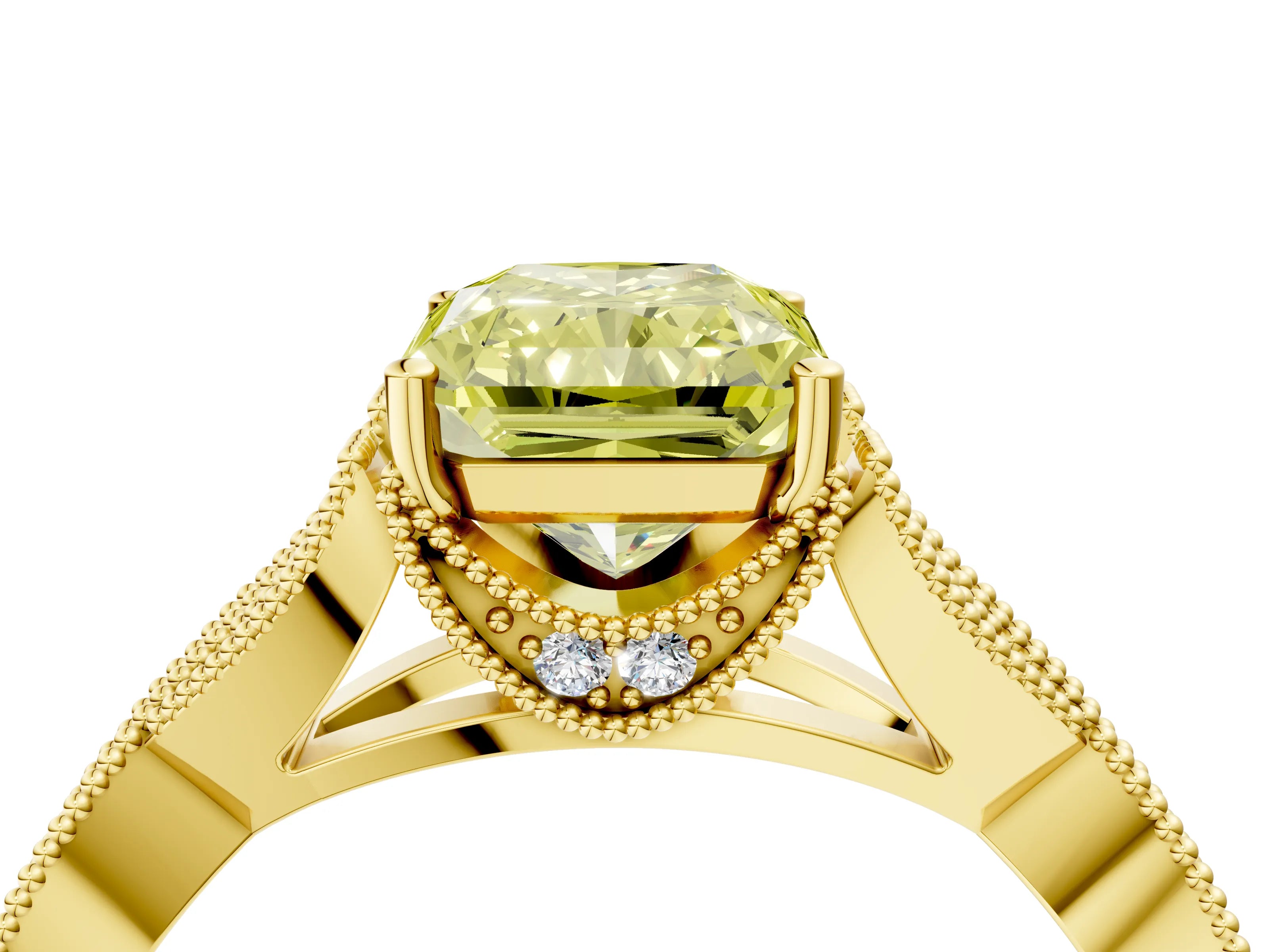 Yellow gold Fancy Yellow Radiant Cut Cut Diamond Twisted Band with Milgrain Pave Setting and Four-Prong Setting_4