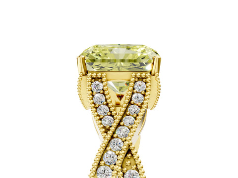 Yellow gold Fancy Yellow Radiant Cut Cut Diamond Twisted Band with Milgrain Pave Setting and Four-Prong Setting_5