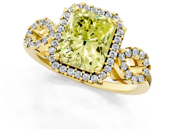 Yellow Gold Radiant Cut Pave Infinity Halo Engagement Ring Setting for Fancy Yellow Center
